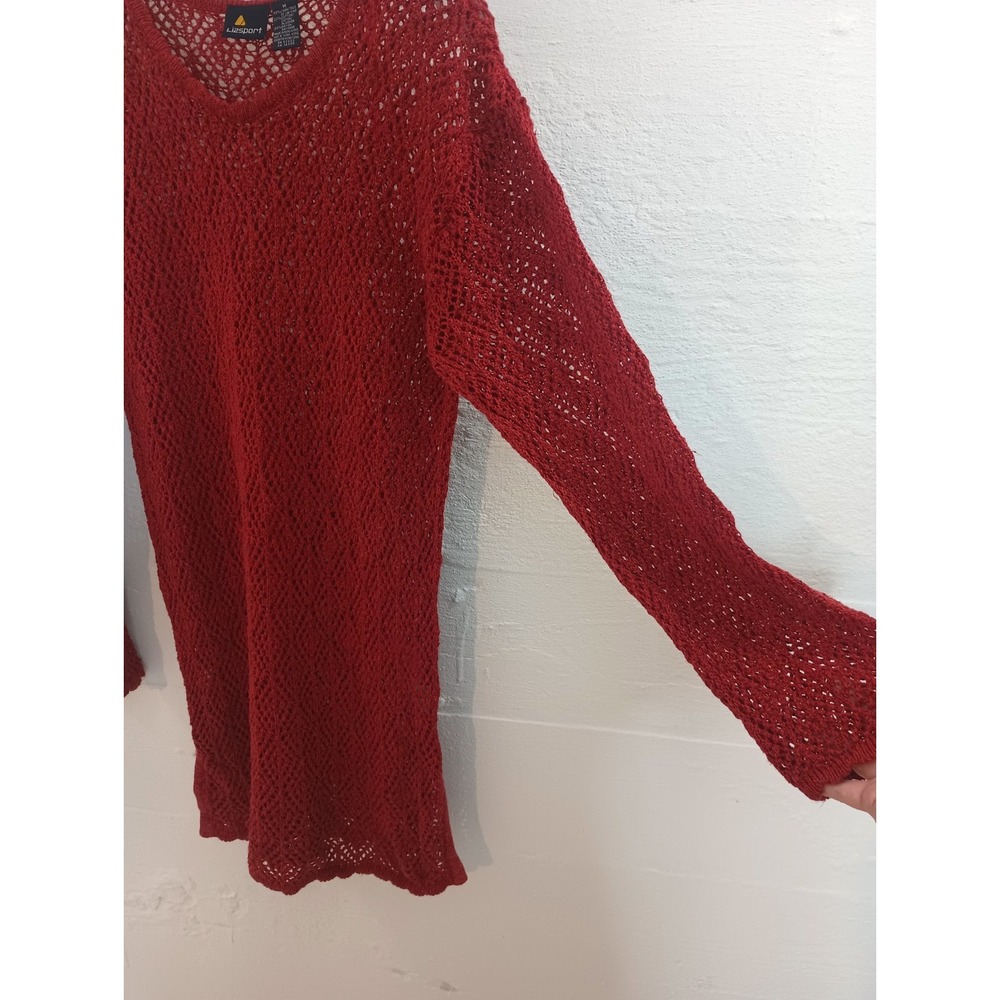 Liz Sport Vintage Cover Up Tunic Linen Blend Boho Crochet Knit Size Medium Red - Picture 14 of 16